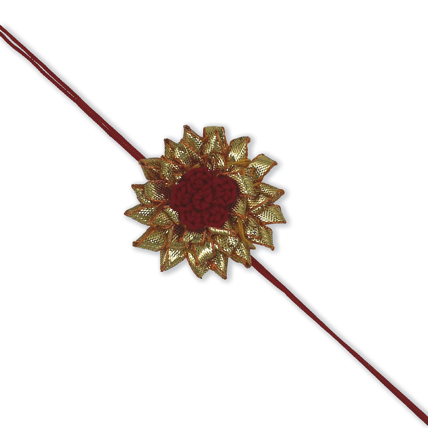 Prapti Handicrafts Handmade Crochet Flowers Reusable Brooch Pin Rakhis for Brothers (Red)