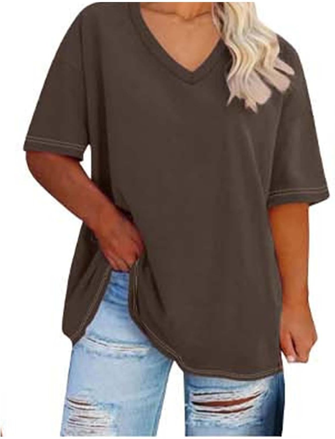 Plus Size Oversized T Shirts Women Trendy V Neck Short Sleeve Drop Shoulder Tshirt Casual Summer Tunic Tops