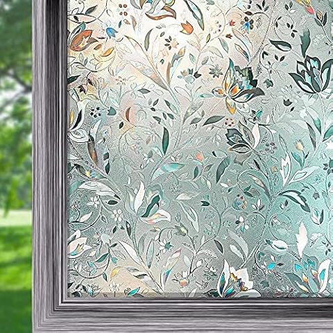 LOLIFEVE Stained Glass Window Film Privacy No Glue Static Adhesive Stickers 3D Flower Decorative Pattern Glass covering for Doors, Living Room, Kitchen(60cm*300cm) Cover