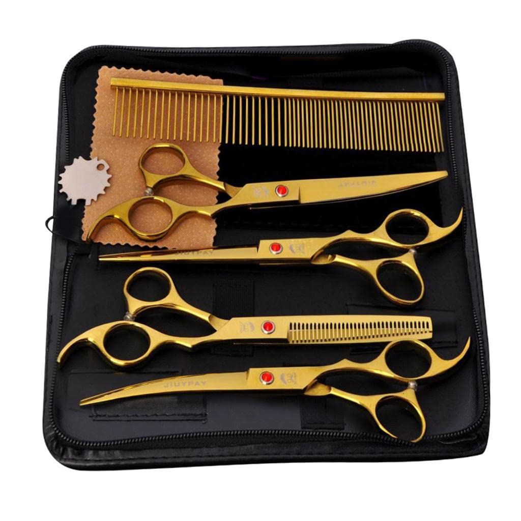 Homyl Tijeras de Aseo para Perros de Acero Inoxidable de 7 Pulgadas, Kit para Gatos Y Perros, con Puntas Largas Y Cortas, Dorado