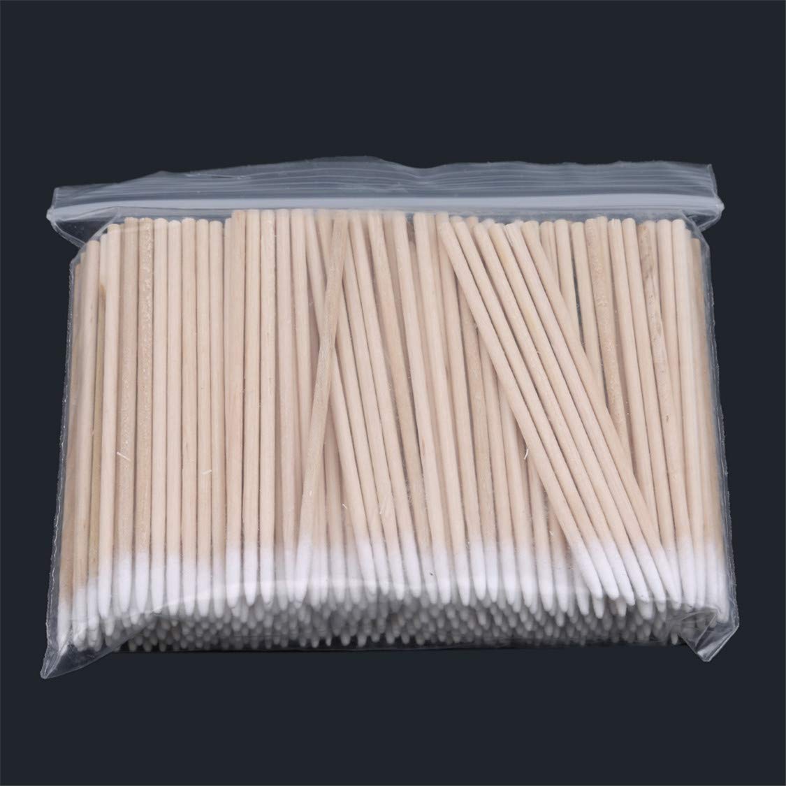 Idiytip 300Pcs Cotton Swabs Long Wood Handle Small Pointed Tip Swab for Eyebrow Tattoo Beauty Make-Up Nail Art Tools