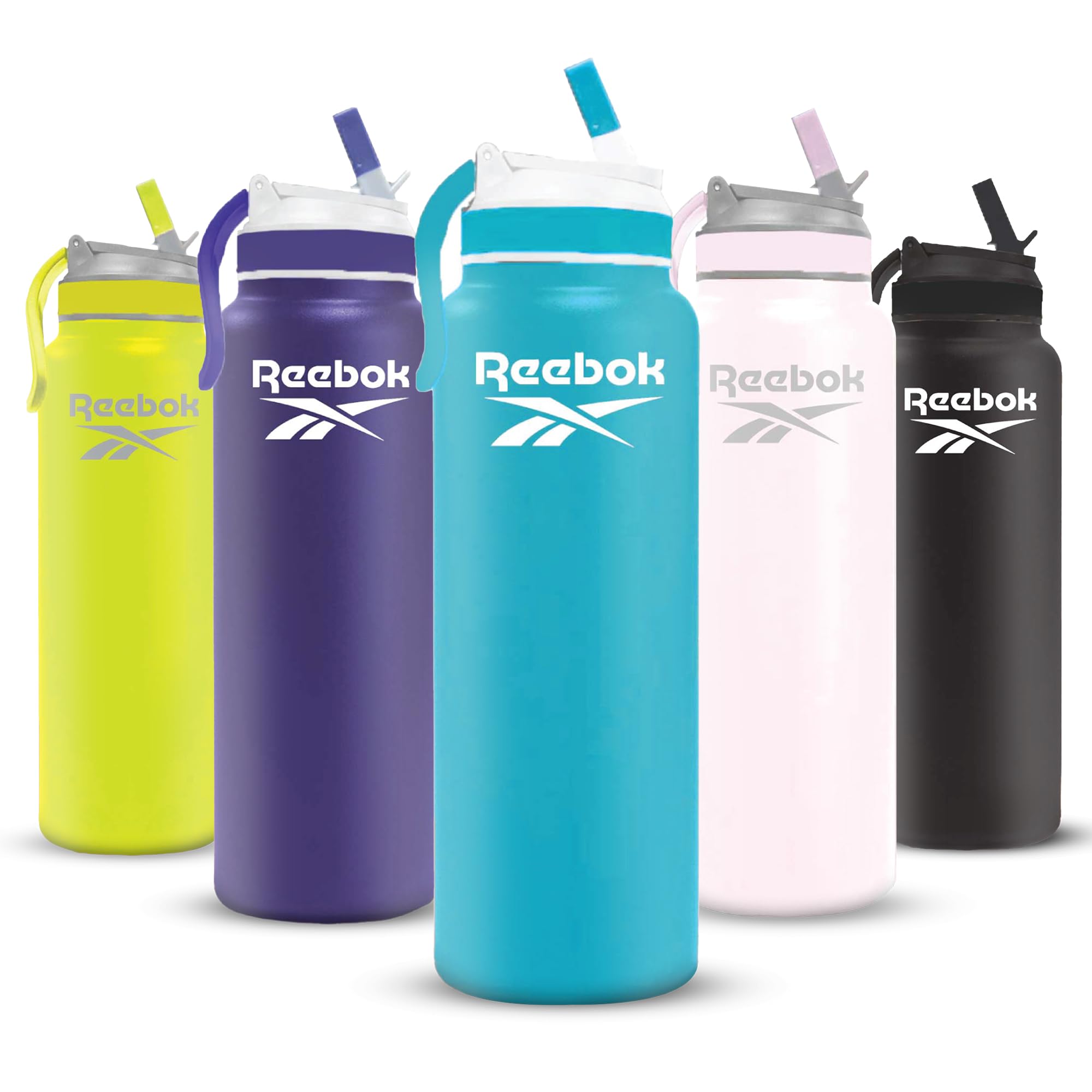 ReebokLifestyle Stainless Steel Water Bottle - Insulated Water Bottle 32 oz With Straw - Double Wall Vacuum Insulated Sports Water Bottle, BPA Free