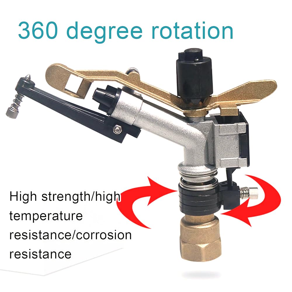 Pistolet natryskowy z metalowym ramieniem wahadłowym, 25 mm nawadniacz do nawadniania rolniczego, pistolet natryskowy o 360°, obracające się zraszacze rolnicze, 2 dysze wymienne