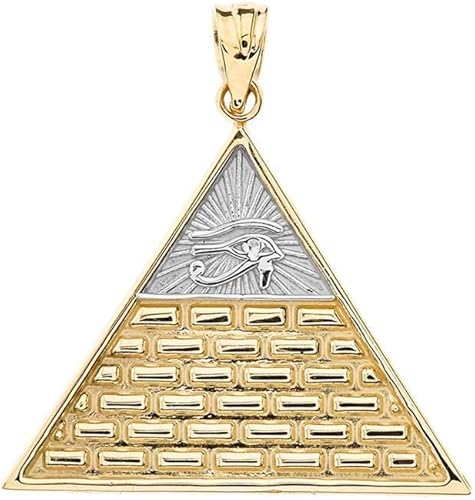 Colgante de dos tonos de oro amarillo y blanco de 10 quilates con ojo egipcio de la pirámide de Horus que todo lo ve ojo de la Providencia, solo