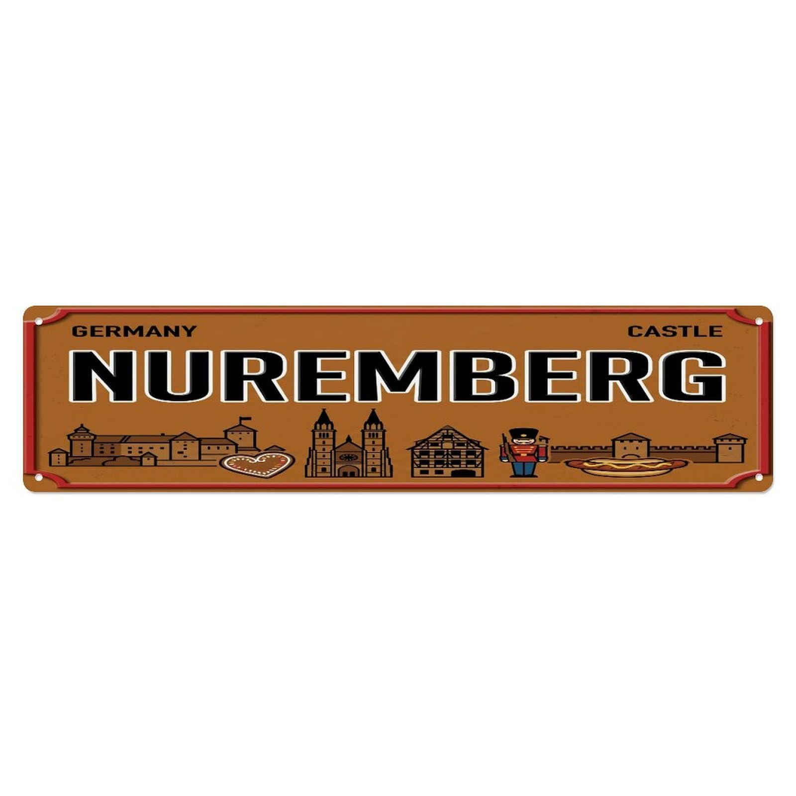 Tgrcjimh Style Metal Tin Sign Vintage Travel Nuremberg Castle Toy Gingerbread