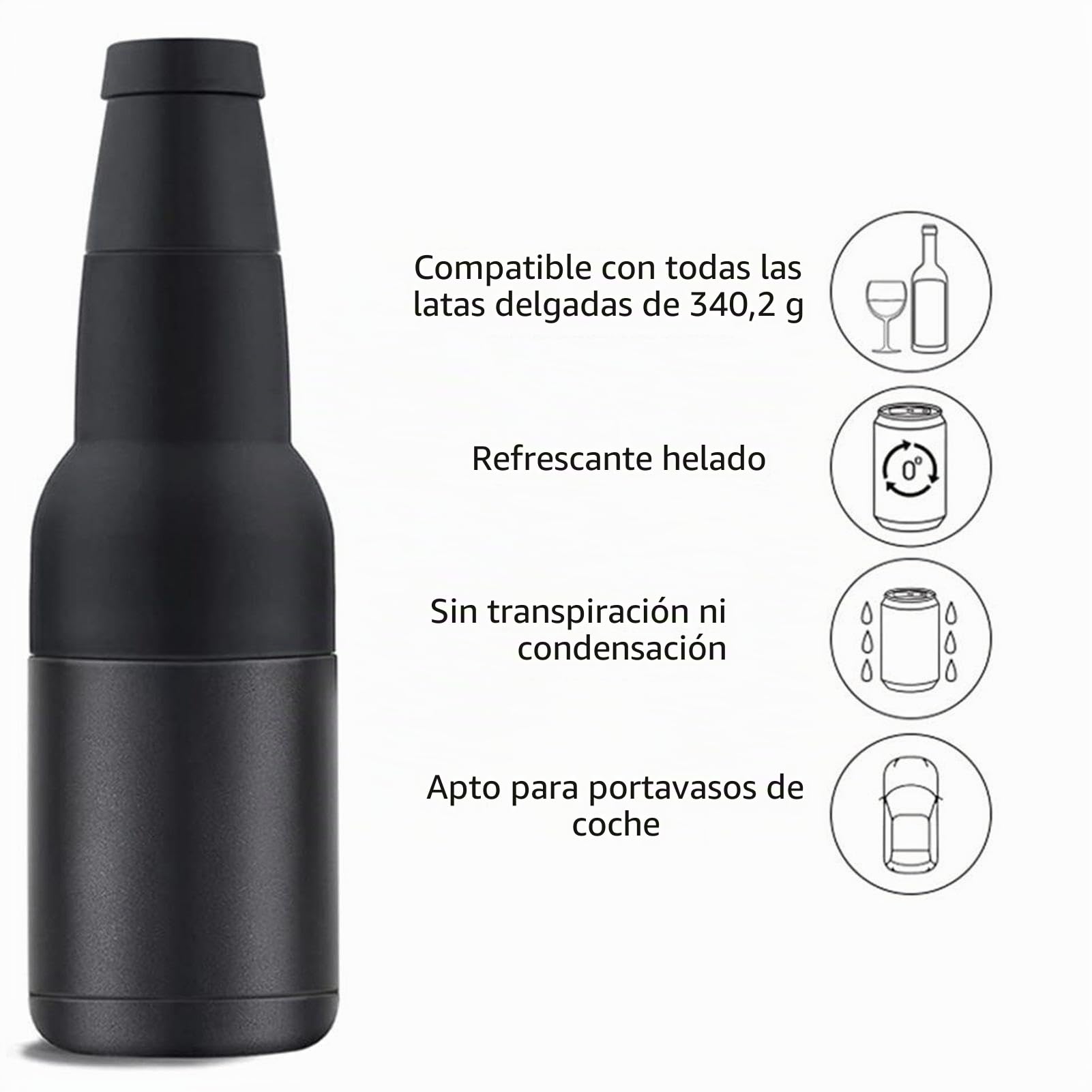 Enfriador 3 en 1 para Botellas y Latas de Cerveza - Con Abridor y Soporte Aislado Al Vacío de Doble Pared de Acero Inoxidable