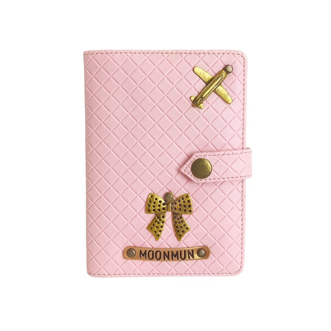 Personalized Custom Genuine PU Leather Passport Cover/Name Crafted/ 2 Charms/Unique Design Unisex Passport Cover (Pink)-image-28