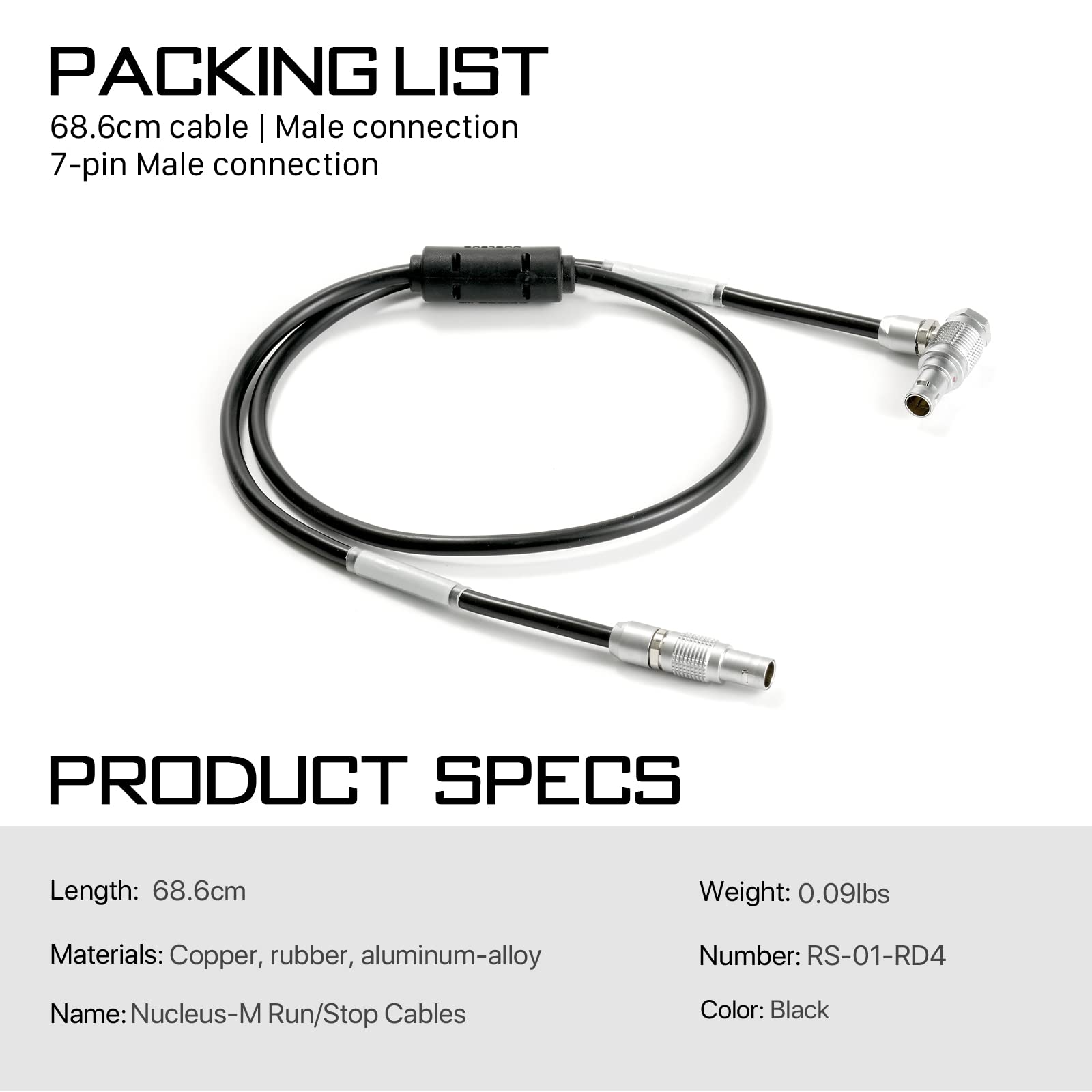 Tilta Nucleus-M Câble Run/Stop Compatible avec Komodo Accessoires de caméra Connexion mâle RS-01-RD4 Noir