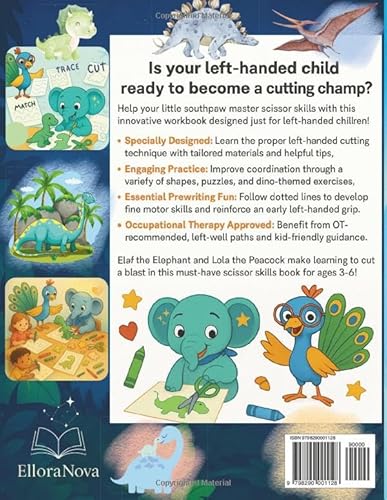 Left-Handed Scissor Skills Workbook for Kids Ages 3-6: 150+ Pages of Cutting Practice, Number Tracing, and Prewriting Activities | Dinosaur-Themed … Beginners (Left-Handed Learning Series)