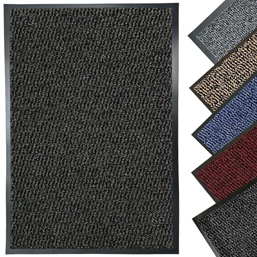 LENAK Door Mats - Entrance Mat Barrier Hallway Runner Kitchen Rug, Non-Slip Dirt Trapper Rubber Back Washable Floor Mat, Dust Grabbing Indoor Outdoor Doormats (Anthracite, 120x180cm)