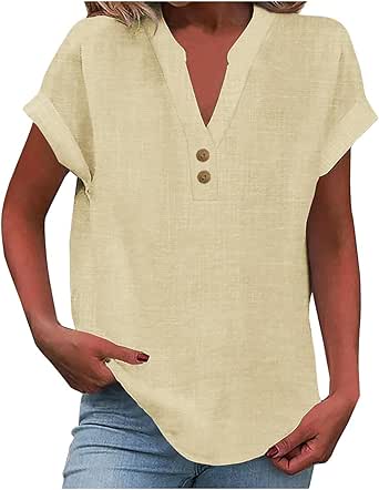Amazhiyu Blusa Sin Mangas De 100% Lino Para Mujer, Cuello En V, Sin Mangas, Con Lazo En La Espalda, Linaza