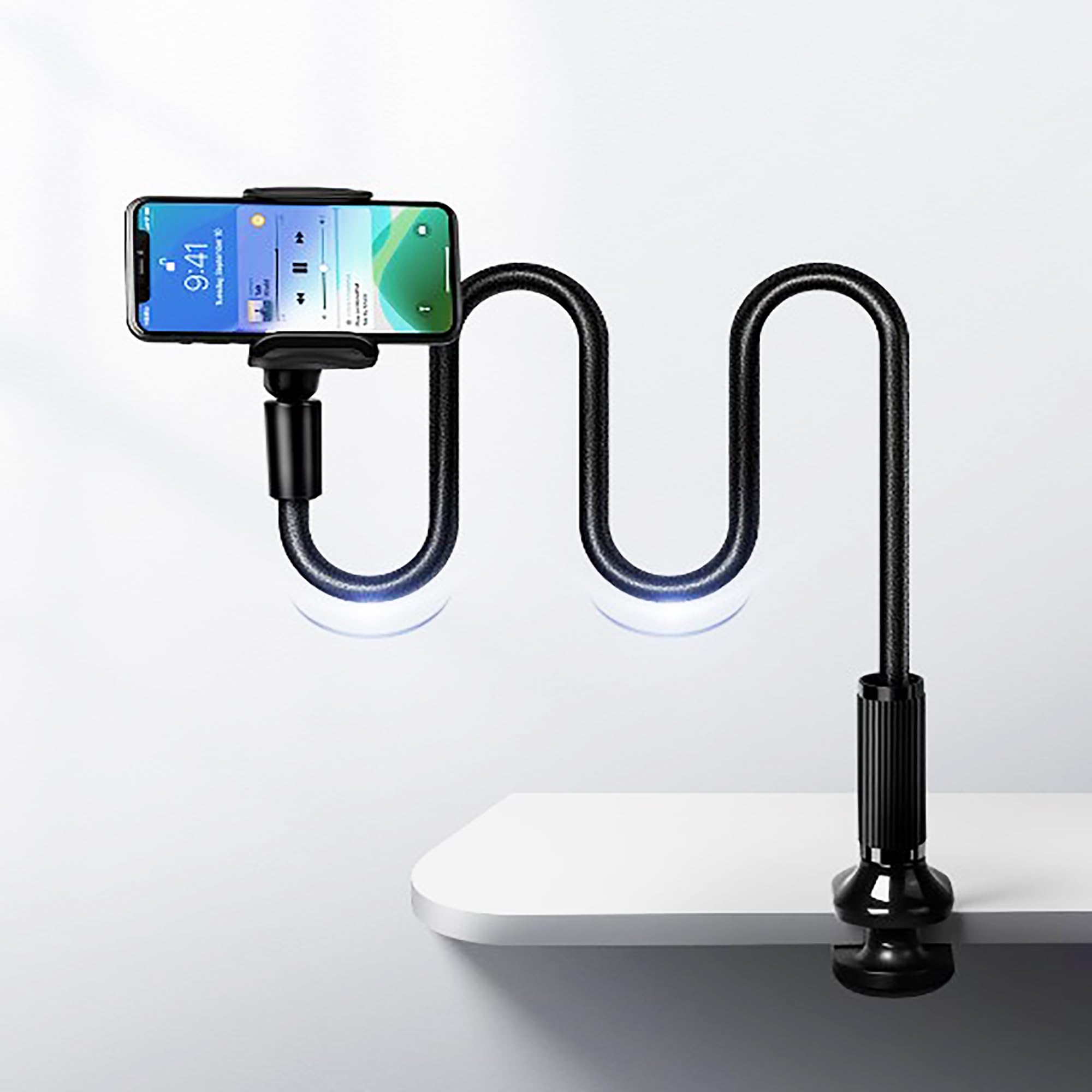 Telefonhalterung, Universal, um 360 ° drehbar, mit flexiblem Schwanenhals, Langer Arm, für iPhone 12 Mini, alle Smartphones (schwarz)