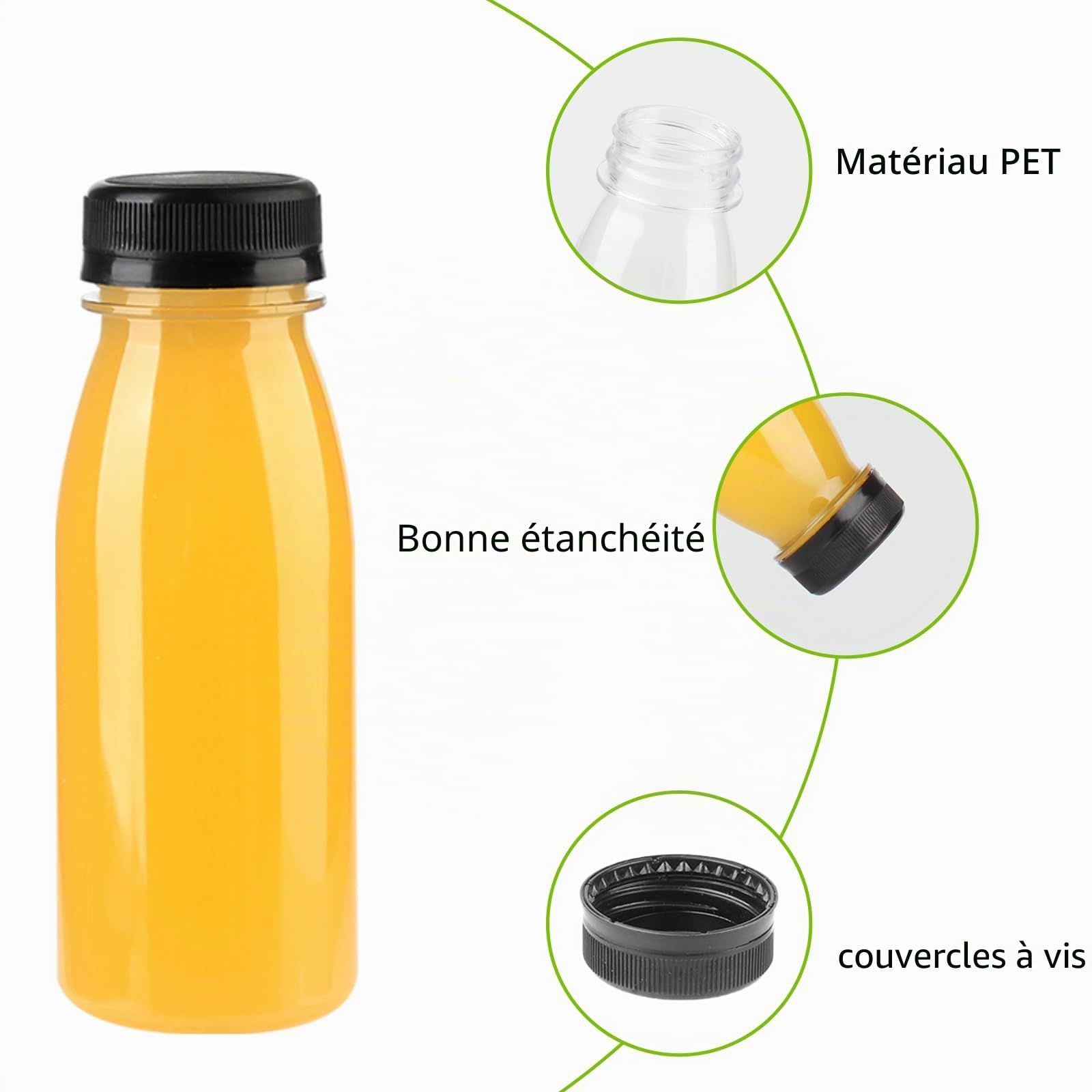 Lot de 24 bouteilles sensorielles vides en plastique PET transparent avec couvercles noirs, 200 ml
