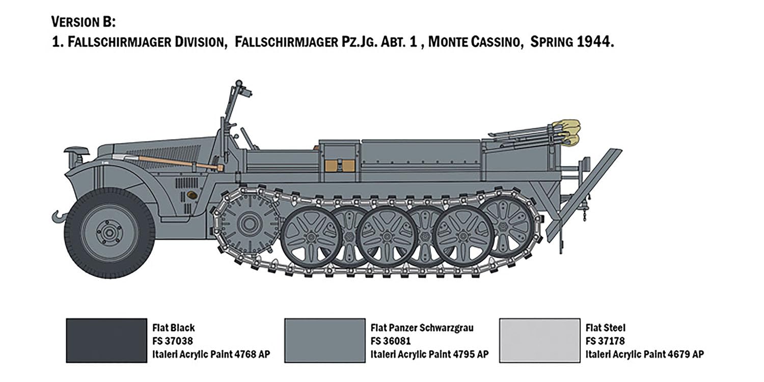 Platz IT6561 IT6561 1/35 WW2 niemiecki Sd.Kfz.10 Demag D7 Descent Hunters figurka, zawiera 4 modele plastikowe