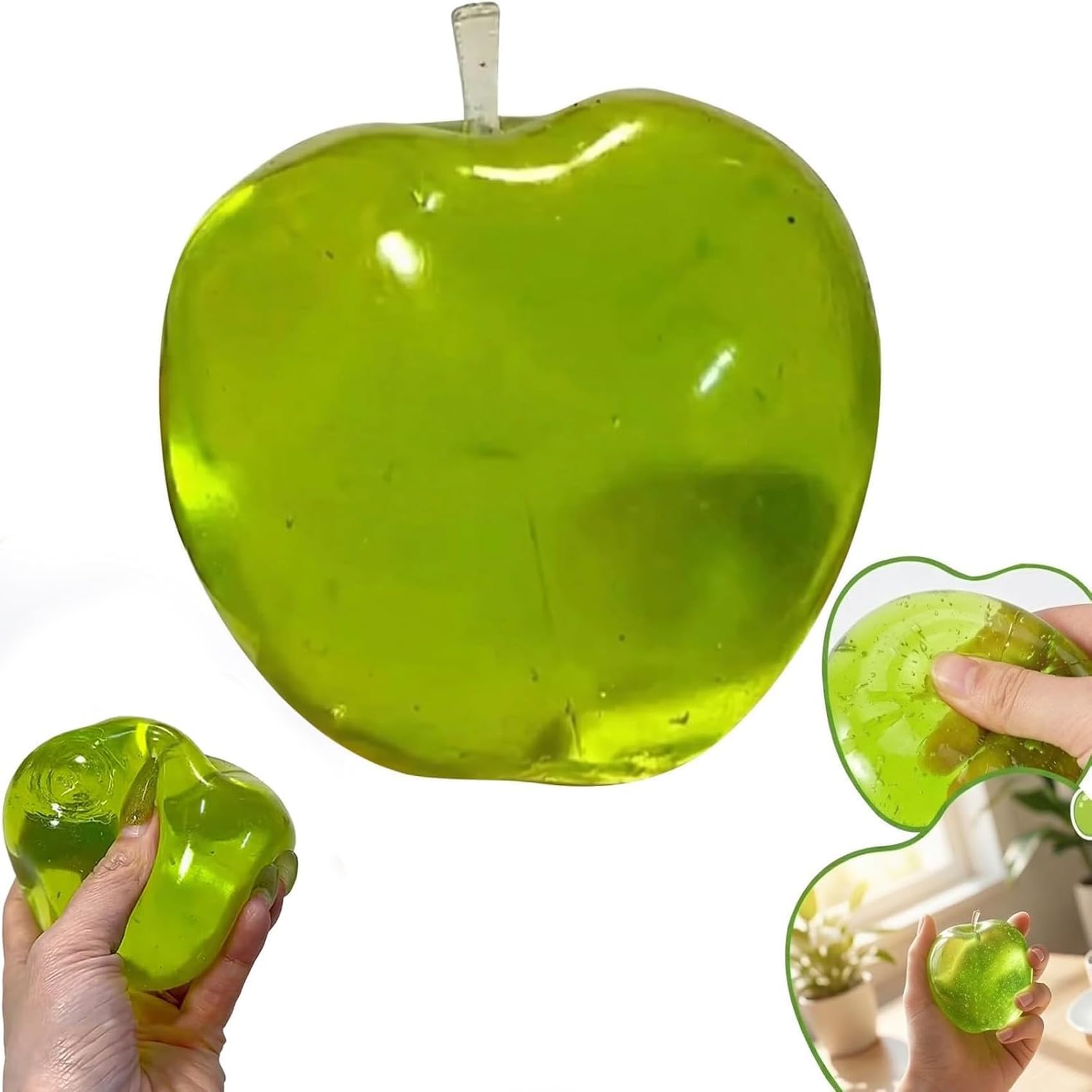 Green Apple Squishy Stress Ball Fidget Toy, Apples Squishys Stress Ball, Slushy Apples Zero Bounce-Back Squishy Fidget Toy, Calming Anxieties Sensory For Office Home Travel (Green)