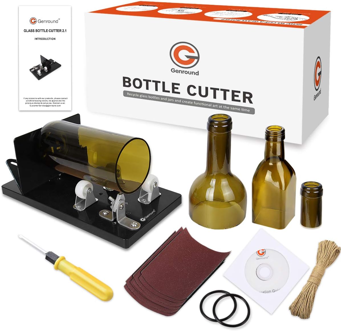 Genround Bottle Cutter, Upgrade 2.1 Glass Bottle Cutter Glass Cuttting Machine for Round Square and Neck Glass Cutting Tool for DIY Projects
