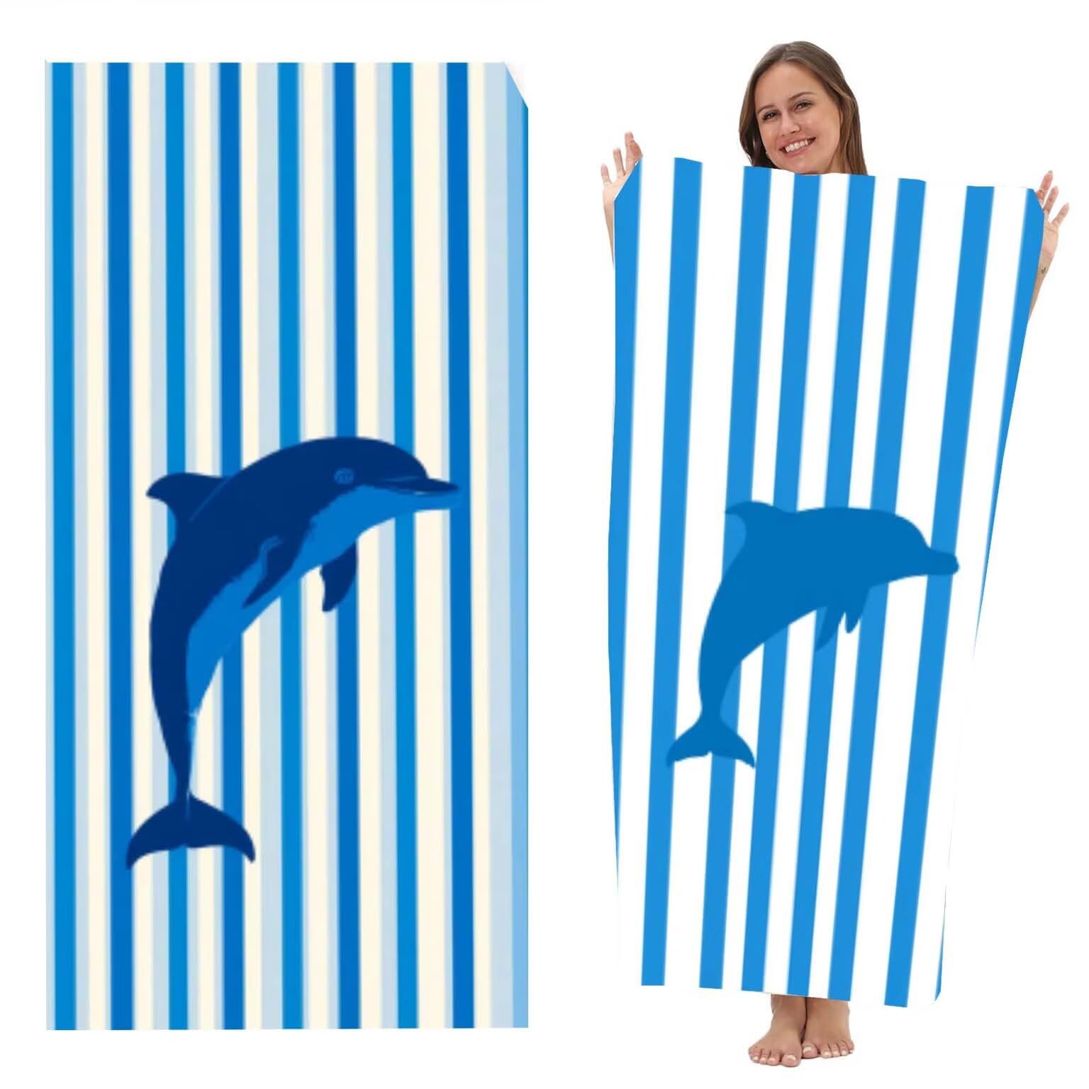 Toalla Playa Microfibra Grande Toallas Piscina Pareos Playa Mujer Antiarena Beach Towel Grandes XXL, Ligera Toallas Viaje Secado Rápido Suave Manta de Piscina Para (100x200 cm, Rayas De Delfín) z-494