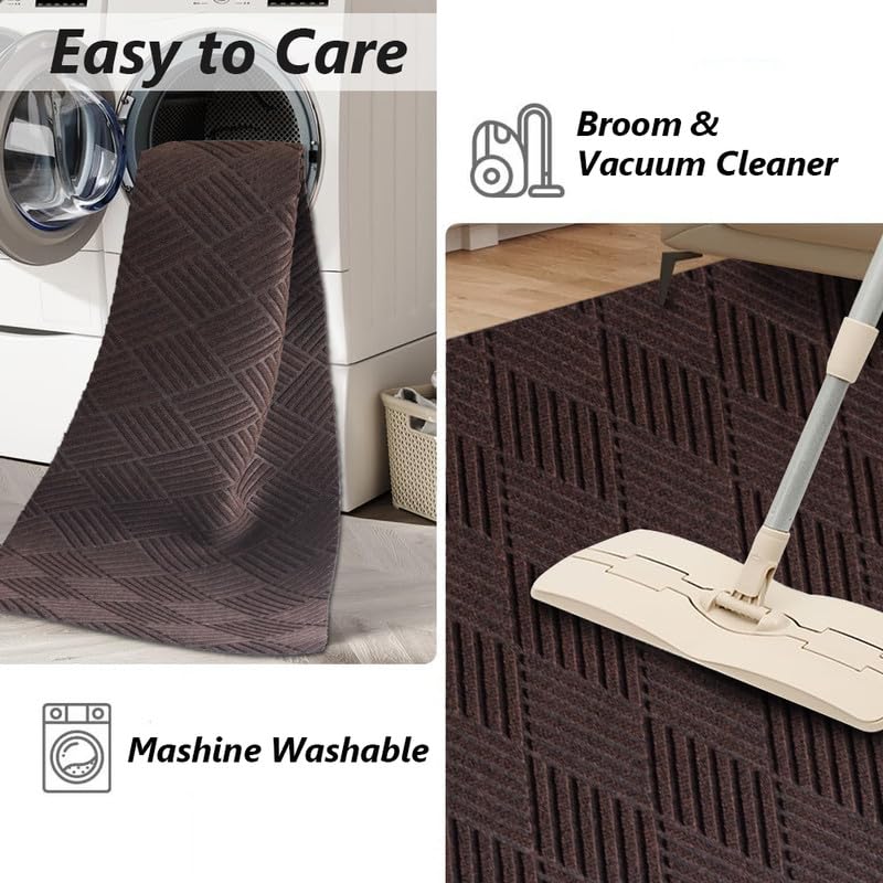 SUWUYUE Runner Rug Non Slip, 1FT x 5FT Washable Area Rug Indoor Outdoor Rubber Back Carpet Mat for Hallway Kitchen Entryway Laundry Room Foyer Balcony Living Room, Brown