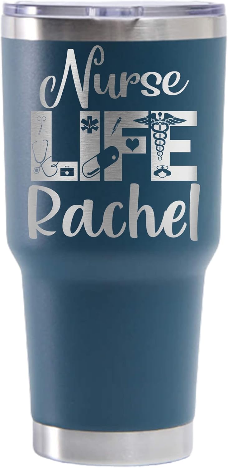 Personalized Nurse Tumbler, Gift for Healthcare Worker, CNA, COVID-19 Caretaker, Stethoscope, Heartbeat, Thank You, Her, RN, Nursing Student - By LegacyCuts
