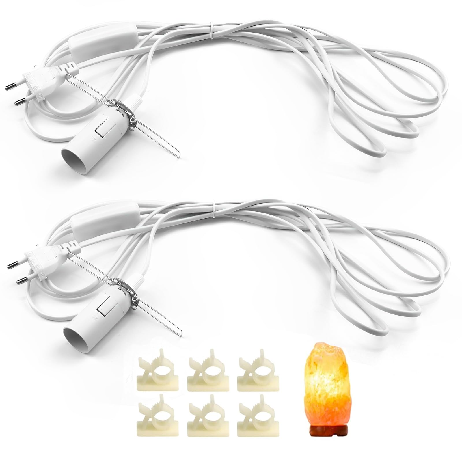 LongZYU 2 Stücke Kabel mit Schalter für Salzlampe Lampenfassung E14 mit 3,5M Lampenkabel mit Schalter EU-Stecker Salzlampenfassung Isolierung Salzleuchte Kabel Salz Lampefassung Schalter Weiß