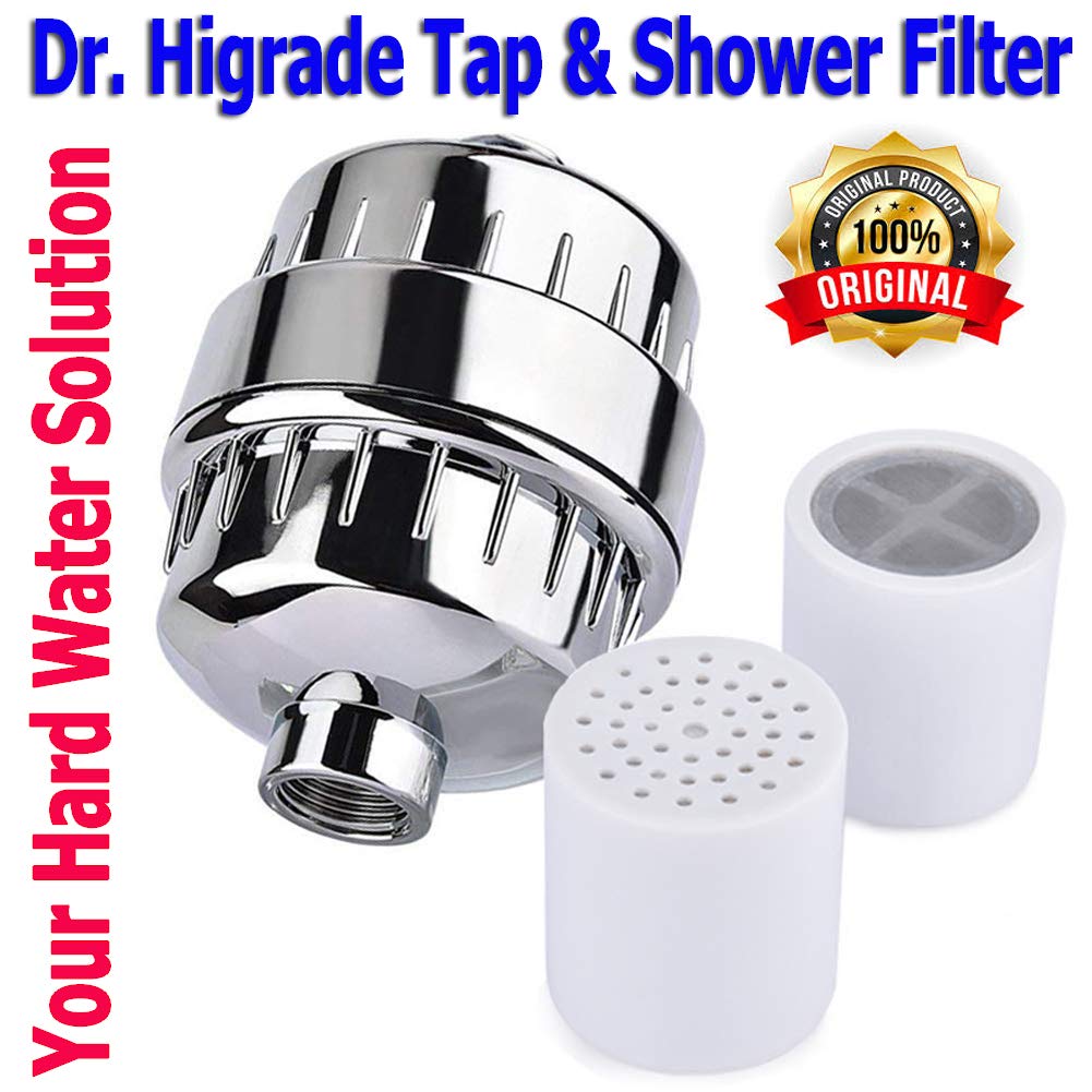 Dr. HIgrade Vitamin C Advanced 15 Stage Universal Shower Head and Tap Hard Water Filter Softener (Silver)