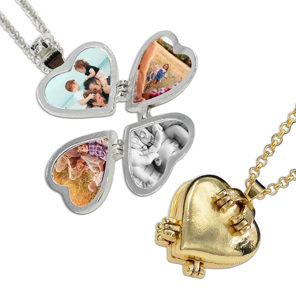 ZORZA 2Pcs Charming Folding Heart Locket Necklace 4 Leaf