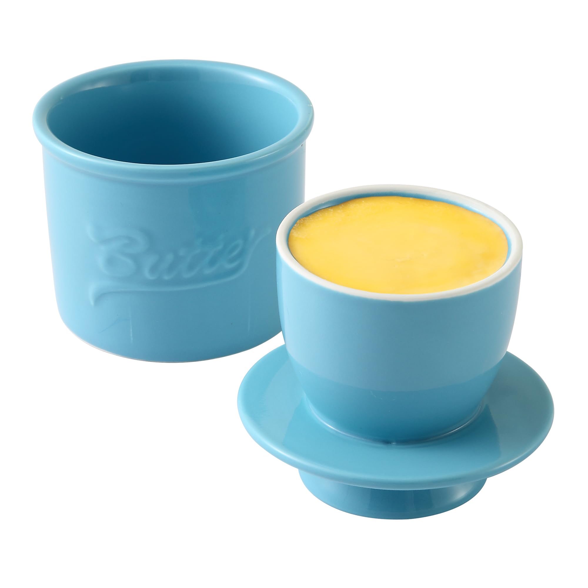 Blue French Butter Dish French Butter Dish with Lid, Get on Demand Spreadable Butter, Ceramic Butter Keeper to Leave on Counter with Water Line