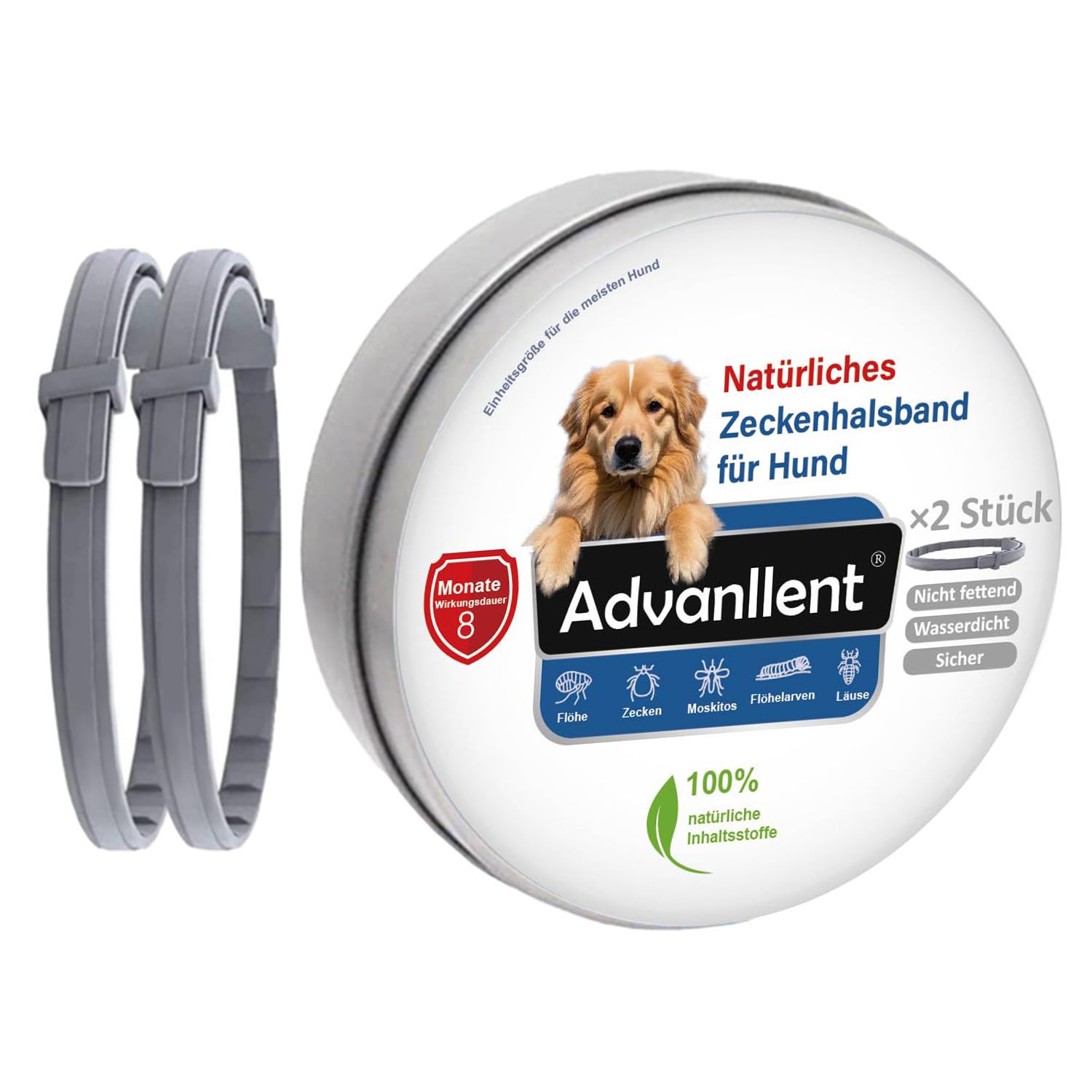 Zeckenhalsband für Hunde 2 Stück, Flohhalsband Hunde, Floh und Zeckenhalsband Hund, Zeckenschutz Flohschutz Halsband für Hund, 16 Monate Zeckenschutz