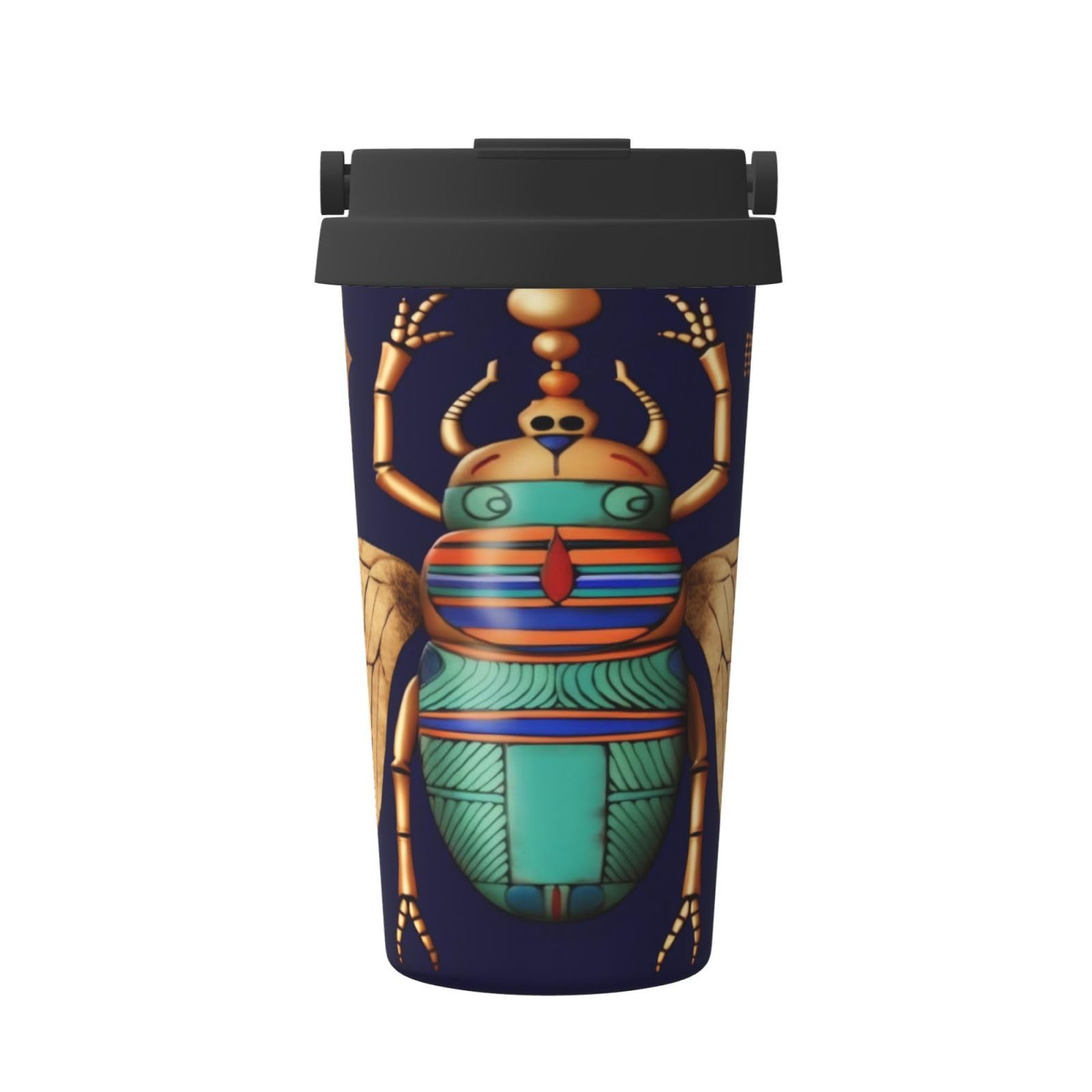 Cute Egyptian Scarab, Insulated Coffee Mug â€“ 17oz Double Wall Vacuum Stainless Steel Tumbler Cup with Leak-Proof Lid & Handle, Fashion Portable Travel Thermos Mug for Cold & Hot Drinks