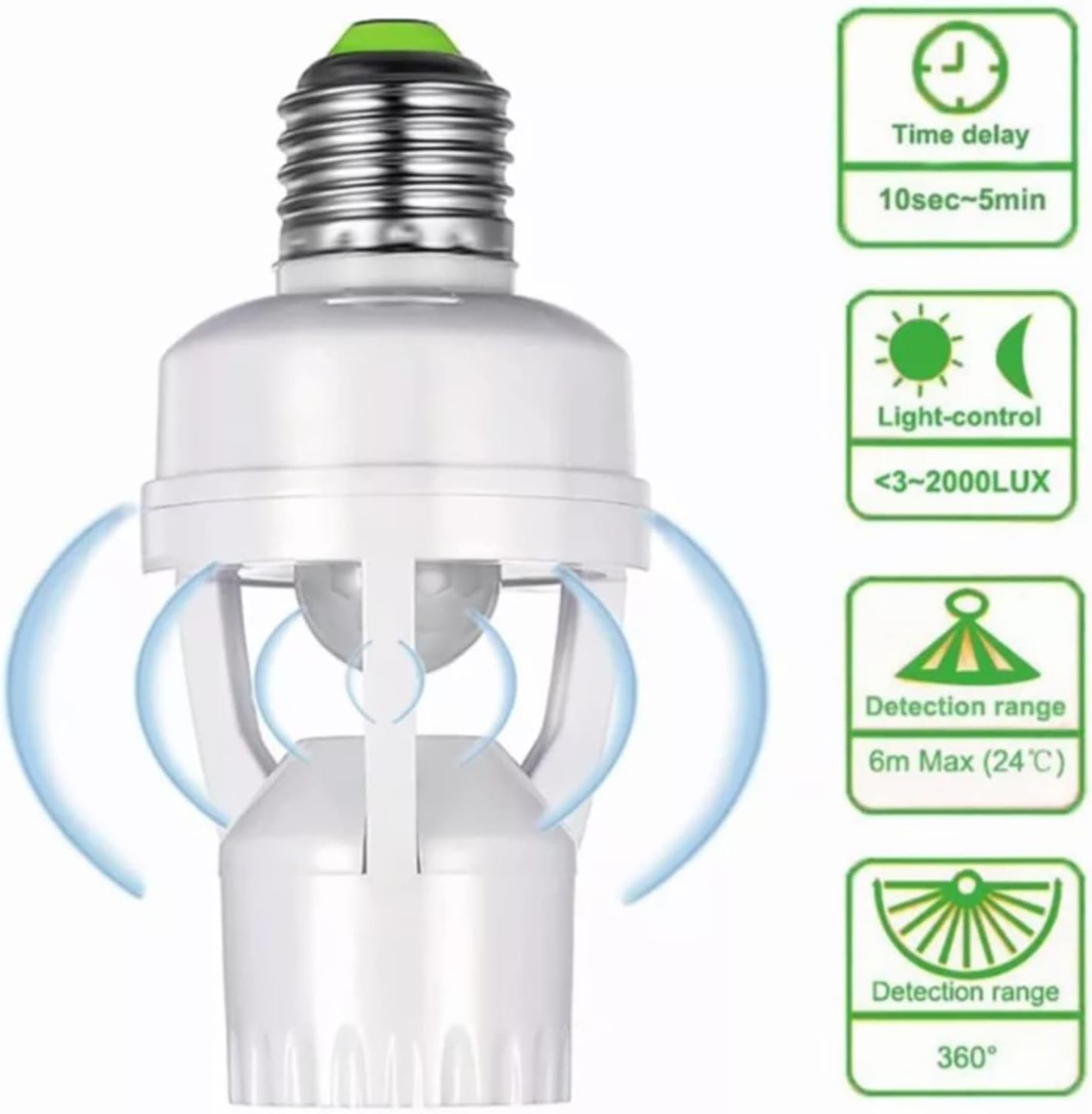 Sensor Bulb Light Switch Adjustable Motion Detection Device for