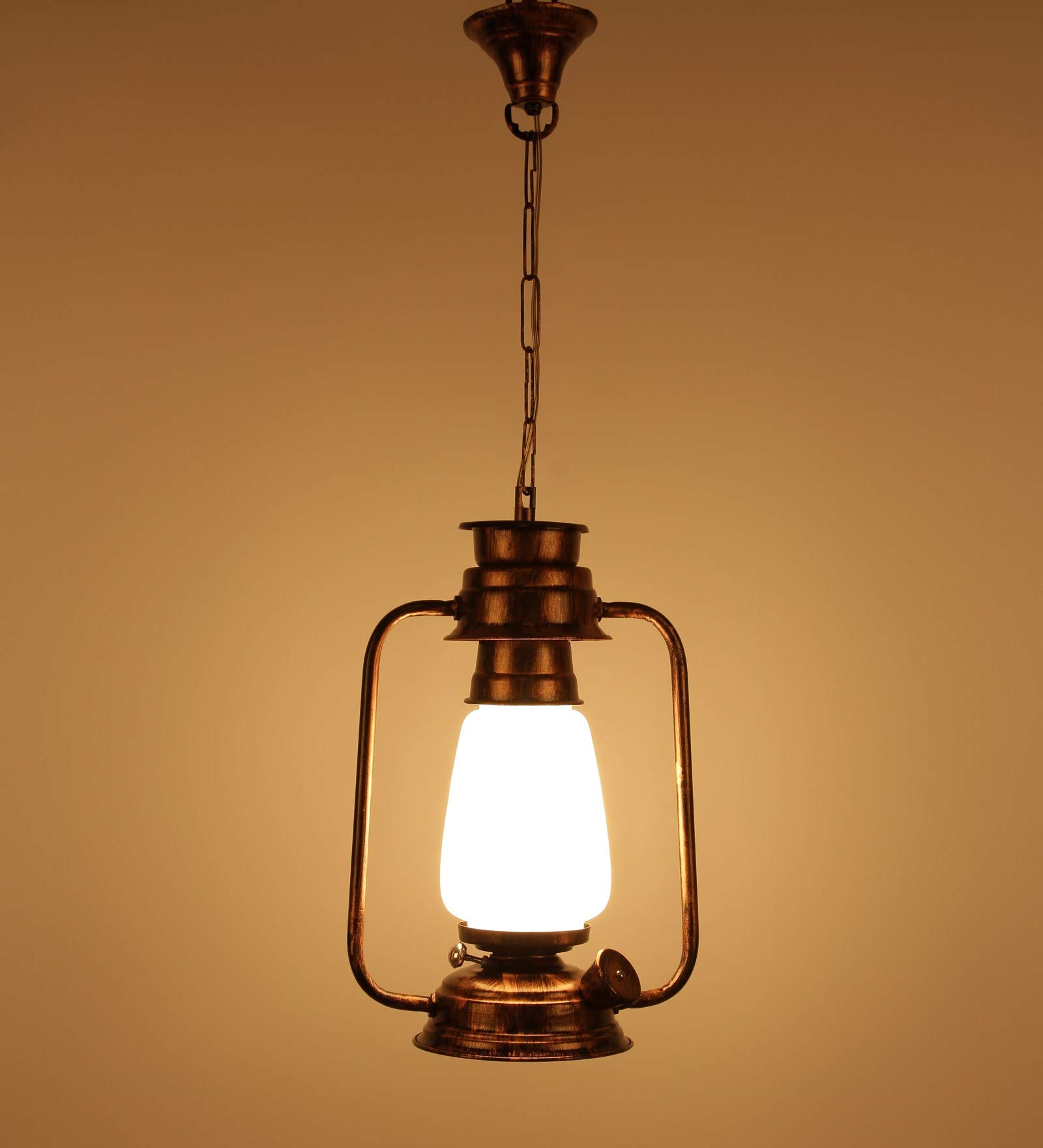 Devansh Copper White Glass Lantern Hanging (White) 1