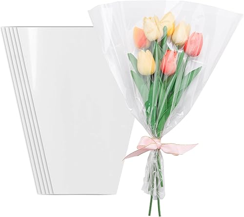 100 bolsas de embalaje de flores transparentes, adecuadas para tienda de flores, centro comercial, 18 x 13 pulgadas