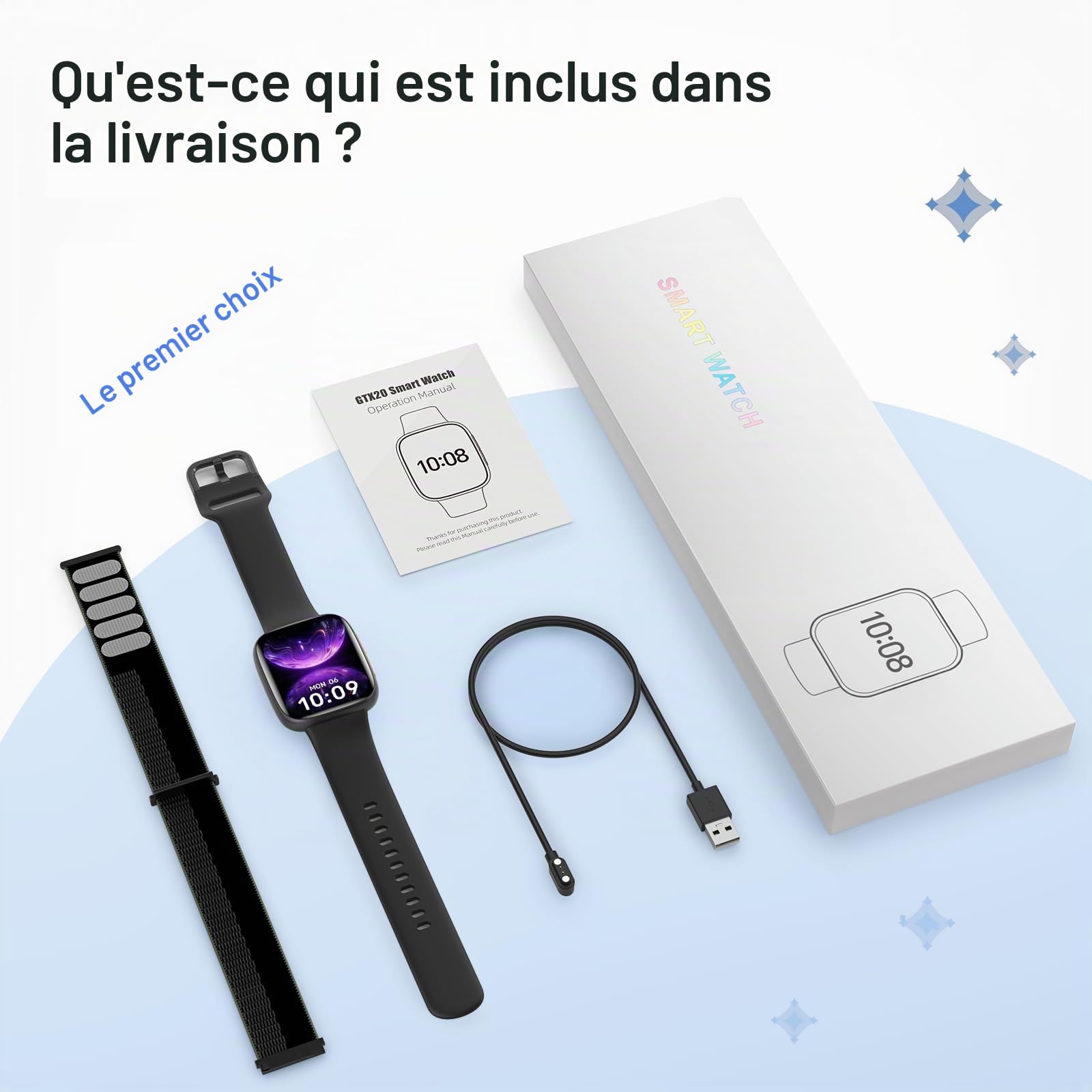 Montre Connectée Homme 1.85" AMOLED 3ATM Etanche Smartwatch Femme avec Appel, Voix de l'IA, pour Samsung iPhone Android, Moniteur de Sommeil/SpO2/Fréquence Cardiaque 110 Sport Calories Podometre