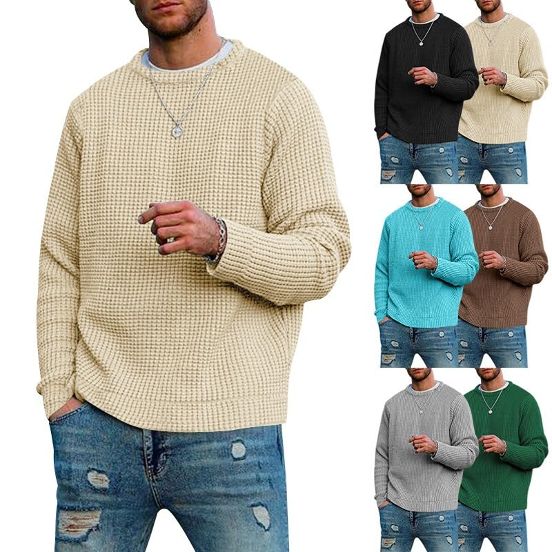 KELYWELL Men's Waffle Knit Pullover Sweaters Crewneck Long Sleeve Knitwear Sweaters Fall Winter Trendy Pullover3