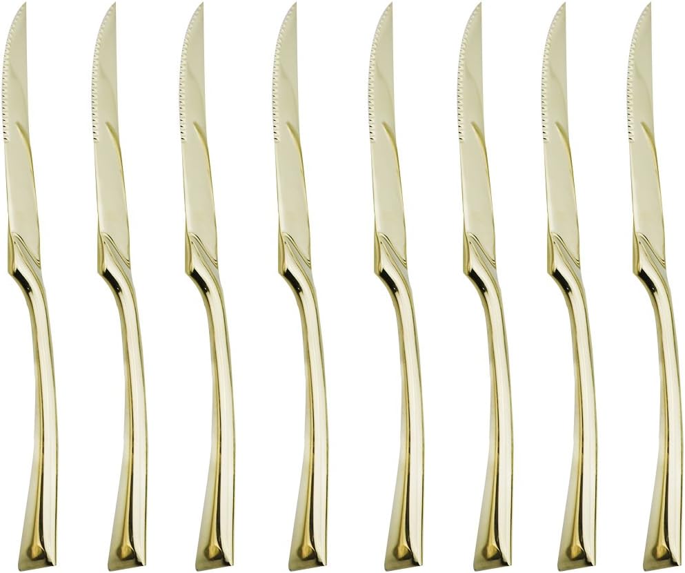JASHII 18/10 Stainless Steel 8 Piece Matte Champagne Gold Serrated Steak Knife Serving Utensil Set