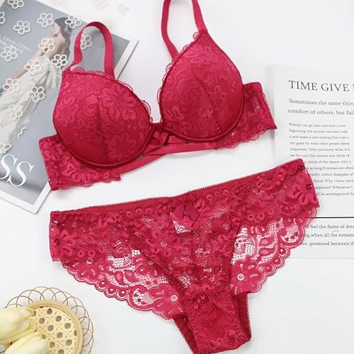 Miniatura 6 de Swbreety Conjunto de brasier y bragas push up para mujer, conjunto de lencería sexy de encaje con aros y brasier acolchado