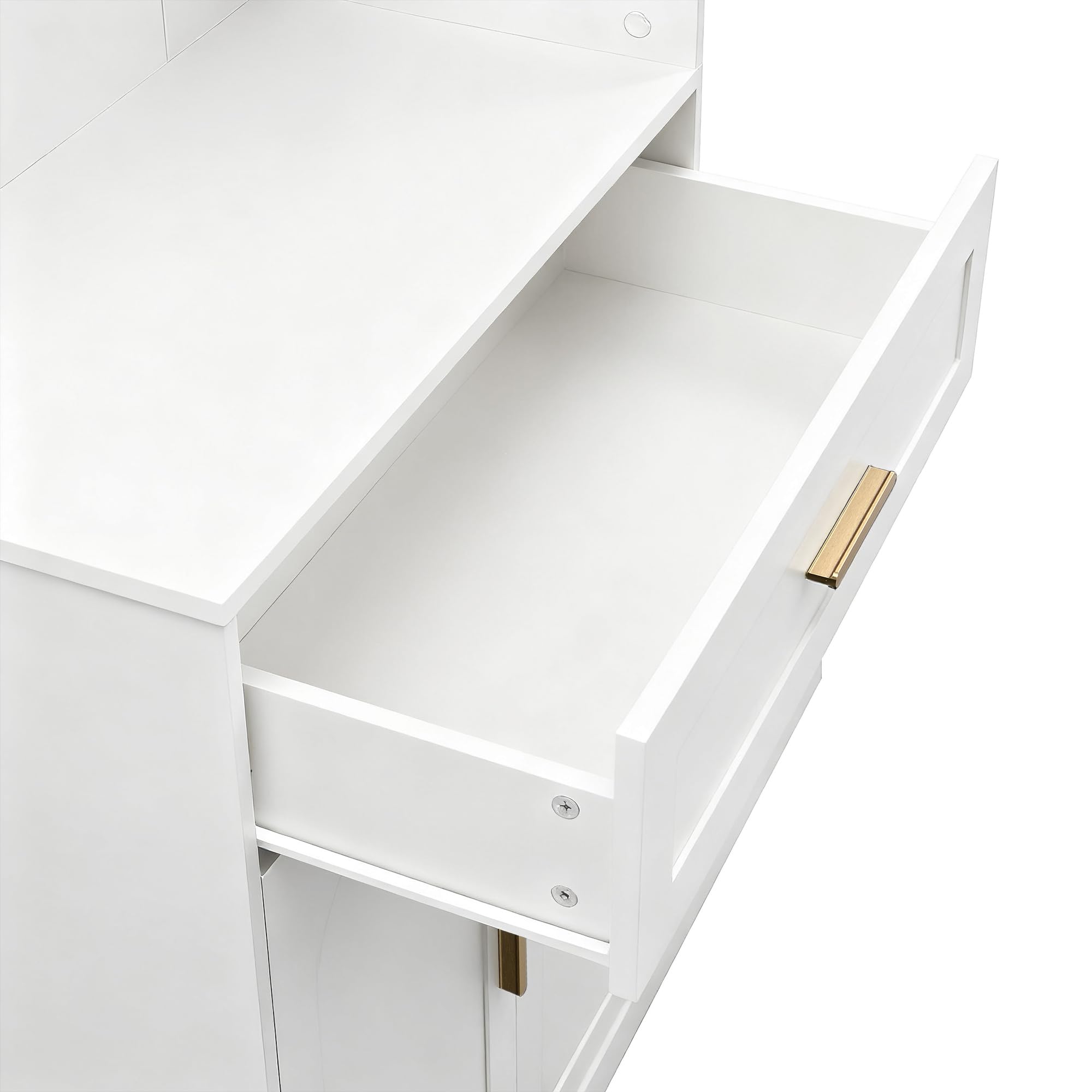 Bladez Armario compacto con espejo, zapatero y banco, perchero multifuncional con barra para colgar, color blanco