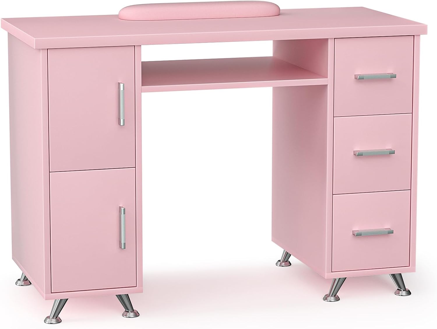 FreSup Premium Professional Nail Table - Ultra - Durable, Acetone Resistant, Double Layered with Ample Drawers Salon Perfection Nail Desk mesa para uñas (Pink)