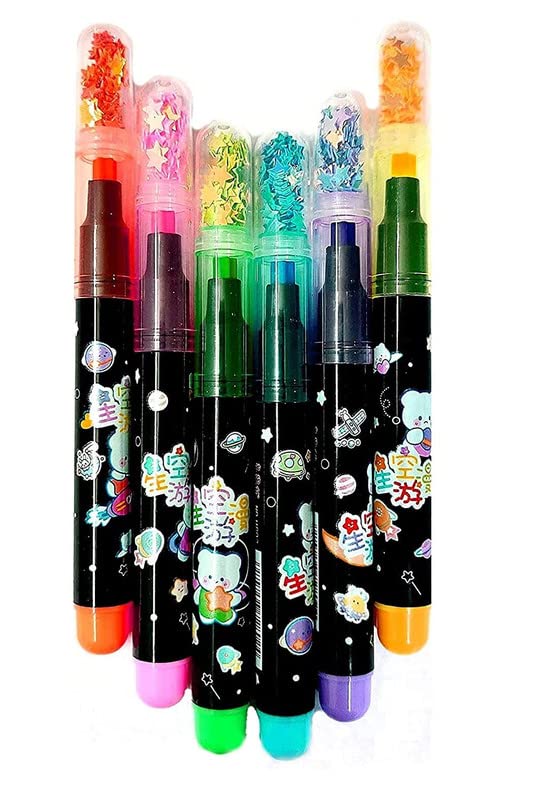 Image of YBN Space Highlighters Flat Tip | Set Of 6 | Space Theme | Chisel Tip Fine Grip Marker Pen | Ideal Gifts For Stationery Hoarders & Kids | Party Return Gifts For Girls, Multicolour