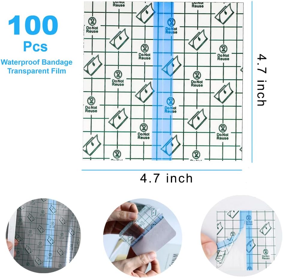 OBTANIM 100 Sheet Transparent Waterproof Stretch Adhesive Bandage Clear Film Dressing Bandages Tape Cover for Tattoo Shower Swimming Protector (2 x 2 Inch) - Image 2