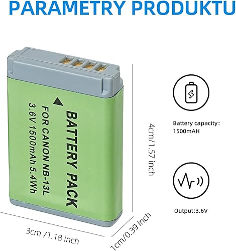 Miniatura 2 de Batería NB-13L, compatible con Canon PowerShot SX740 HS, G1 X Mark III, G5 X, G5 X Mark II, G7 X, G7 X Mark II, G7 X Mark III, G9 X, G9 X Mark II,