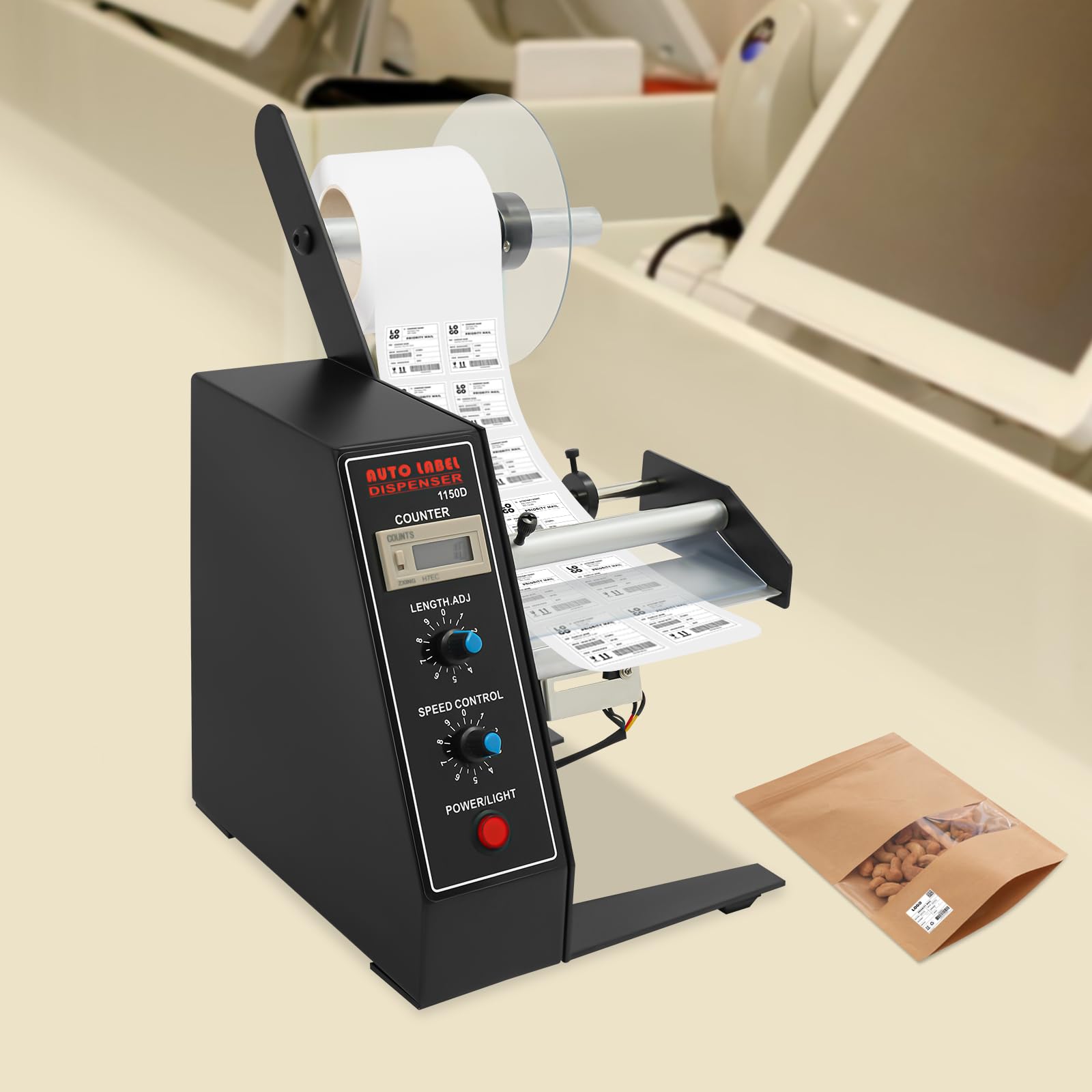 Distributore automatico di etichette, separatrice di etichette con 0-999999 conteggio automatico 9 velocità e lunghezze dispenser di etichette per etichette autoadesive, etichette codici a barre, ecc