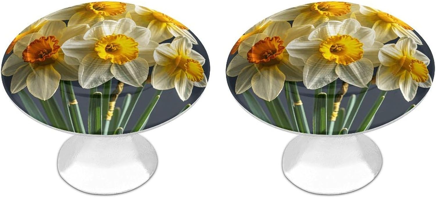 Bouquet of Daffodils Round Cabinet Knobs for Home, Smooth Drawer Pulls