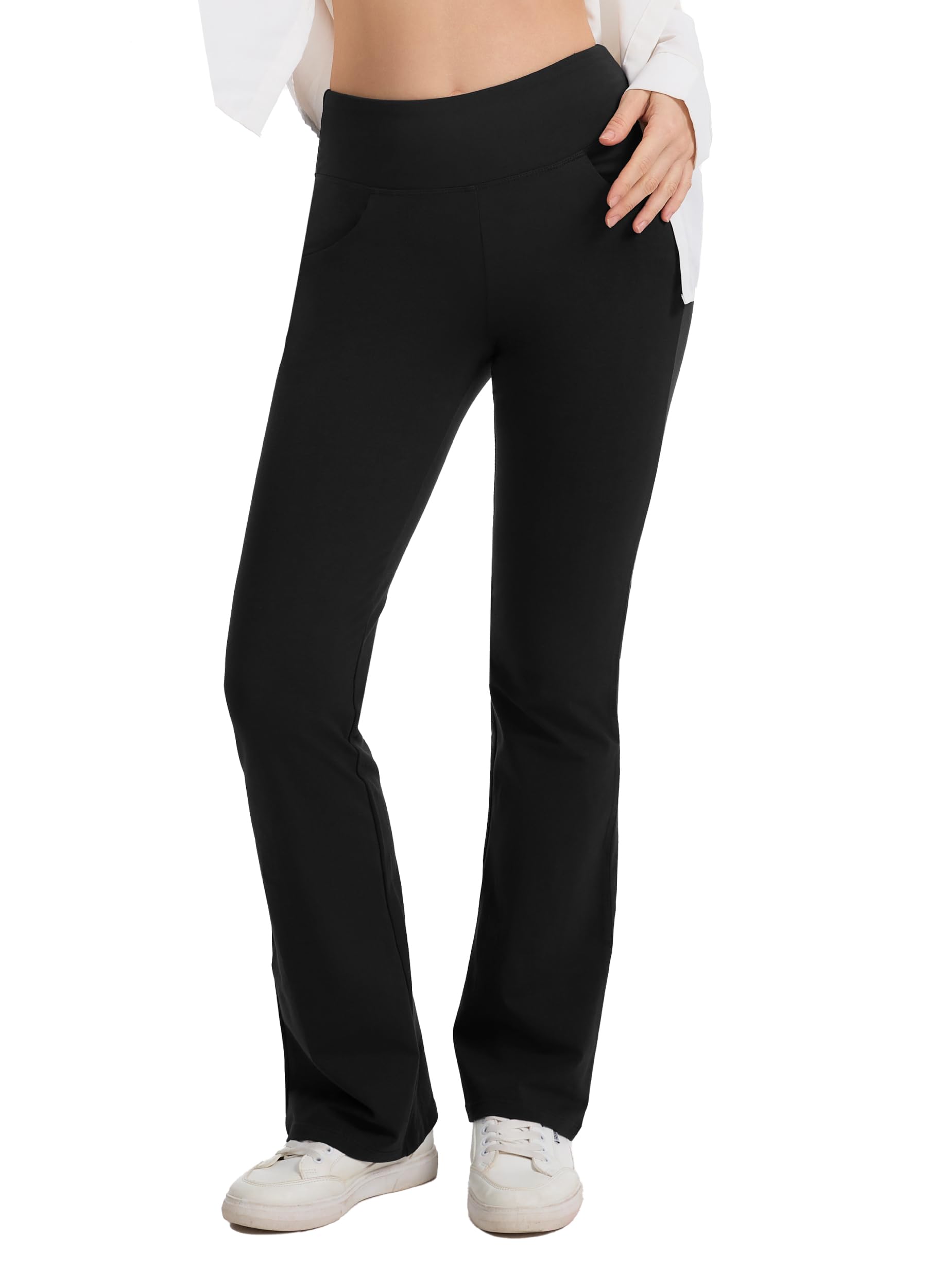 SAFORT Damen Capri/ 74cm/ 79cm/ 84cm/ 89cm Yogahose Baumwolle Jazzpants Damen Bootcut Hose Sporthose lang mit Taschen Flared Leg