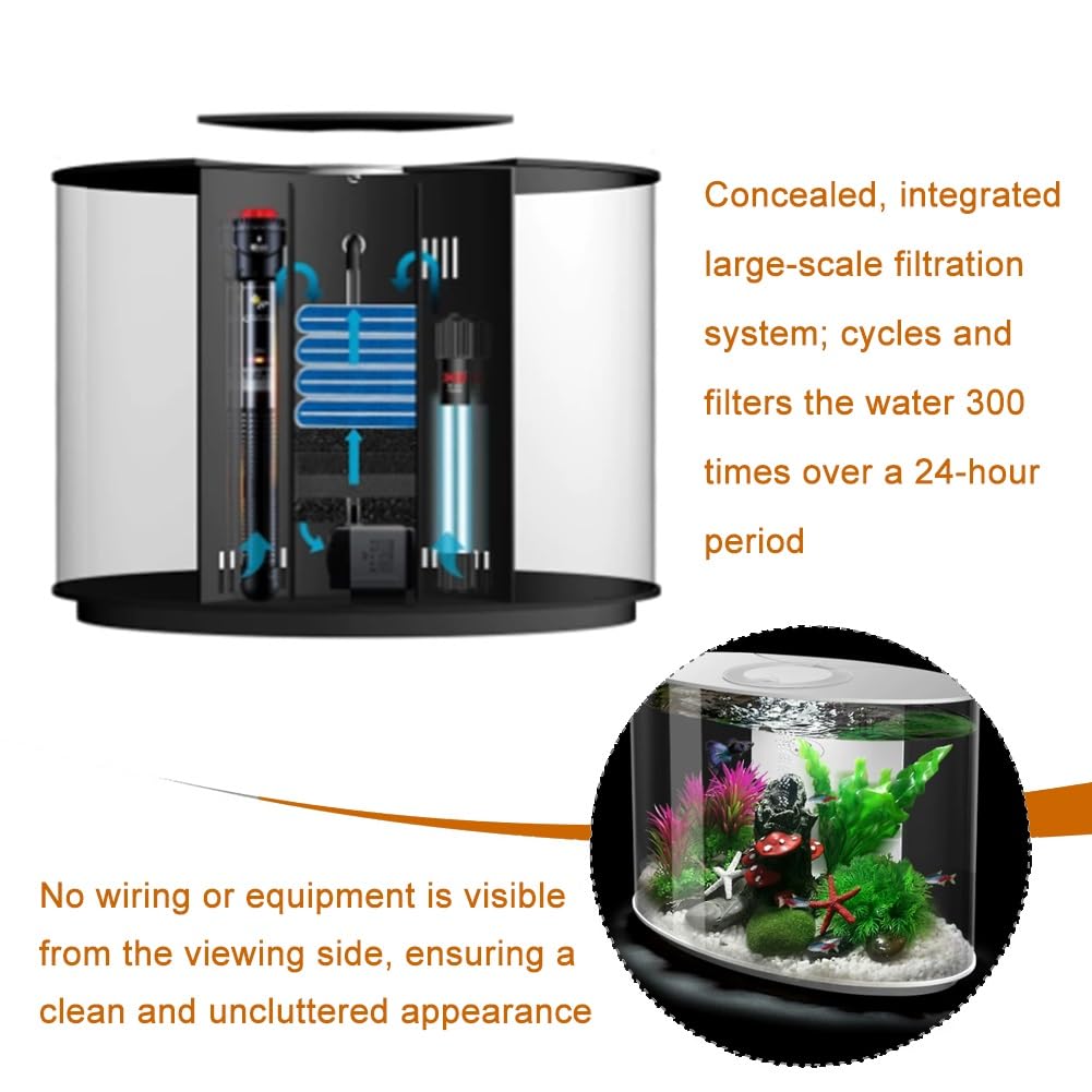 GZHERVICES Aquarium De Bureau Moderne, Petit Aquarium Ovale De 22 L avec Éclairage LED Télécommandé Et Filtre Silencieux, Aquarium Compact pour Salon, Chambre Ou Bureau(Clair)