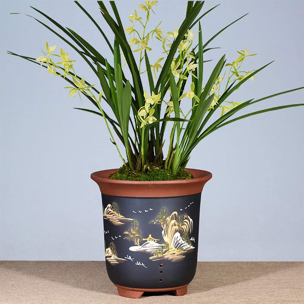 Wysokiej jakości fioletowo-piaskowa doniczka z wysoką rurką, ceramiczna doniczka do salonu, doniczka na balkon, ceramiczna dekoracja ogrodowa, zielona doniczka, ciekawa (styl 1)