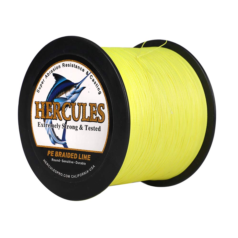 Hercules Super Cast 1000M 1094 Yards Braided Fishing Line 100 LB Test for Saltwater Freshwater PE Braid Fish Lines Superline 8 Strands - Flourescent Yellow, 100LB (45.4KG), 0.55MM