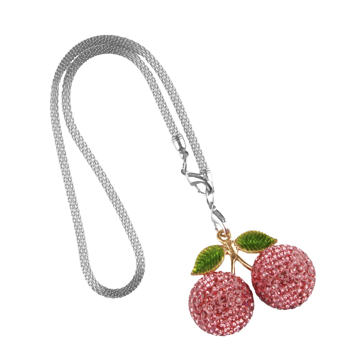 Wellrun Bling Cherry Car Hanging Ornament,Sparkling Rhinestone Rear View Mirror Pendant,Cute Lucky Car Interior Decor for Automotive Interior(Pink)