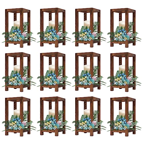 12 Pcs Wooden Candle Lantern, Wooden Candle Holder Wedding Lantern Centerpiece for Tables, Rustic Wedding Table Decoration, Country Farmhouse Decor, Wedding Decor Wedding Gift 5.5