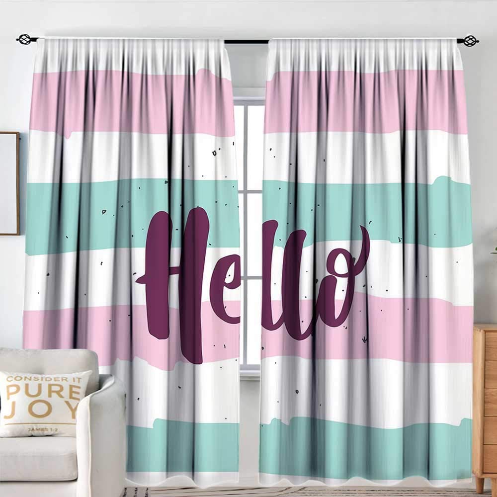NUOMANAN Curtains for Living Room Hello,Soft Pastel Colored Lines with Calligraphic Design Hand Letter Print,Pink Eggplant Almond Green,Decor Collection Thermal/Room Darkening Window Curtains 84"x84"